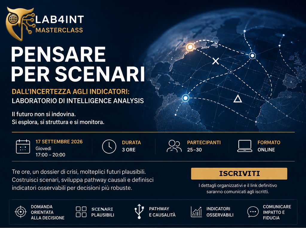 Locandina della Masterclass Lab4Int Pensare per scenari
